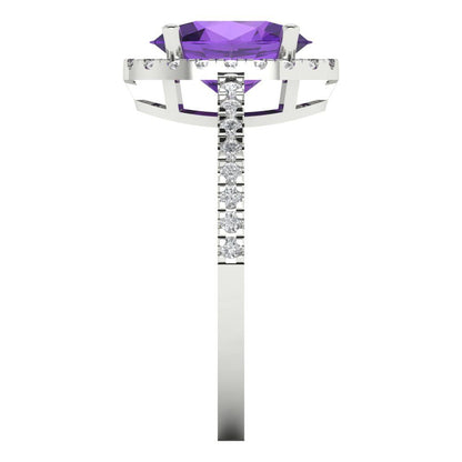 2.27 cttw Natural Amethyst Hidden Halo Engagement Ring - Solid Gold (Oval Cut,9X7mm)