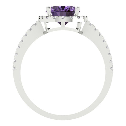 2.27 cttw Simulated Alexandrite Hidden Halo Engagement Ring - Solid Gold (Oval Cut,9X7mm)