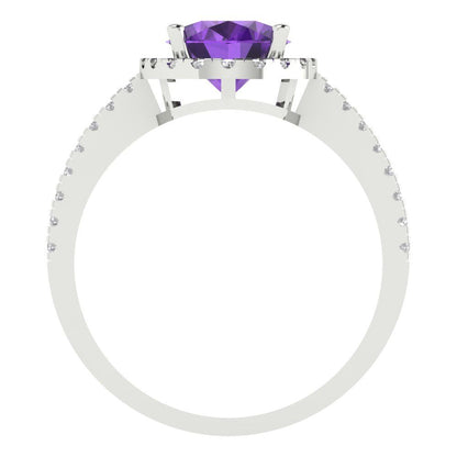 2.27 cttw Natural Amethyst Hidden Halo Engagement Ring - Solid Gold (Oval Cut,9X7mm)