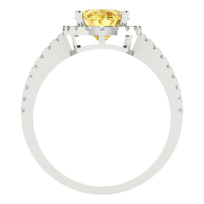 2.27 cttw Zirconia Simulated Yellow Diamond Hidden Halo Engagement Ring - Solid Gold (VVS1, Oval Cut,9X7mm)