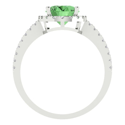 2.27 cttw Zirconia Simulated Green Diamond Hidden Halo Engagement Ring - Solid Gold (VVS1, Oval Cut,9X7mm)