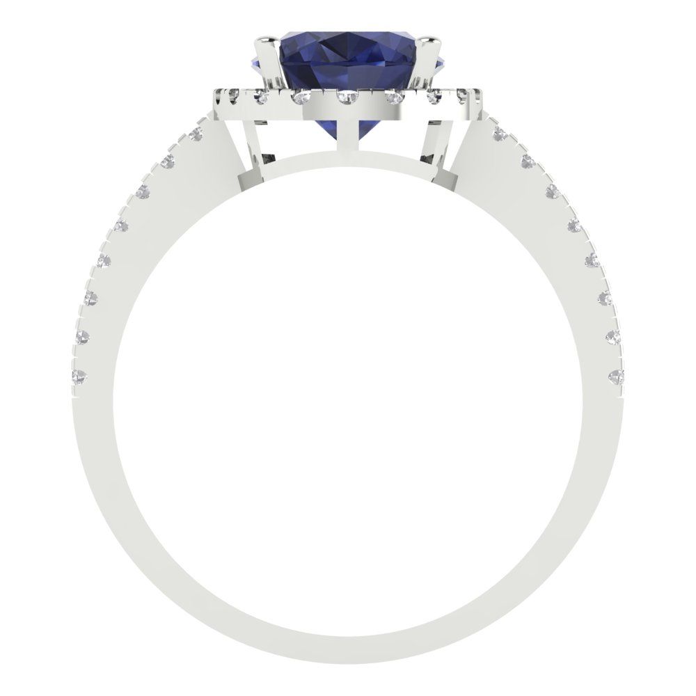 2.27 cttw Simulated Blue Sapphire Hidden Halo Engagement Ring - Solid Gold (Oval Cut,9X7mm)