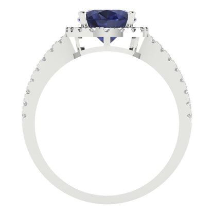 2.27 cttw Simulated Blue Sapphire Hidden Halo Engagement Ring - Solid Gold (Oval Cut,9X7mm)