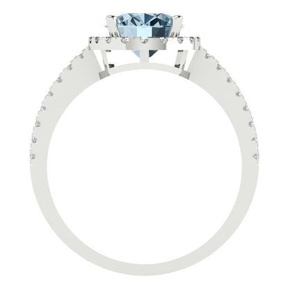 2.27 cttw Zirconia Simulated Blue Diamond Hidden Halo Engagement Ring - Solid Gold (VVS1, Oval Cut,9X7mm)