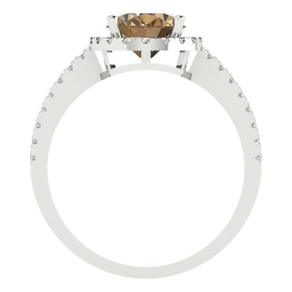 2.27 cttw Zirconia Simulated Champagne Diamond Hidden Halo Engagement Ring - Solid Gold (VVS1, Oval Cut,9X7mm)