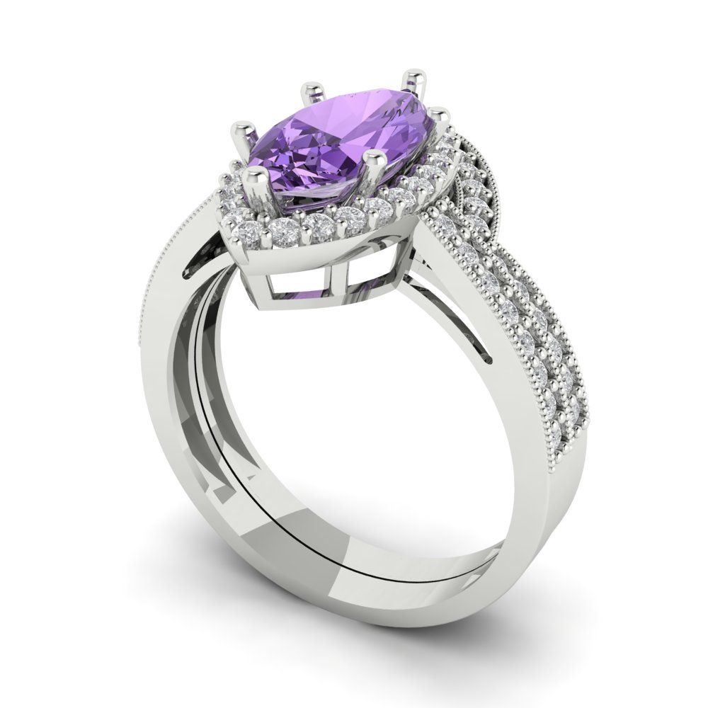 2.4875 cttw Marquise Cut Simulated Alexandrite Bridal Set - Solid White Gold Engagement Ring & Wedding Band