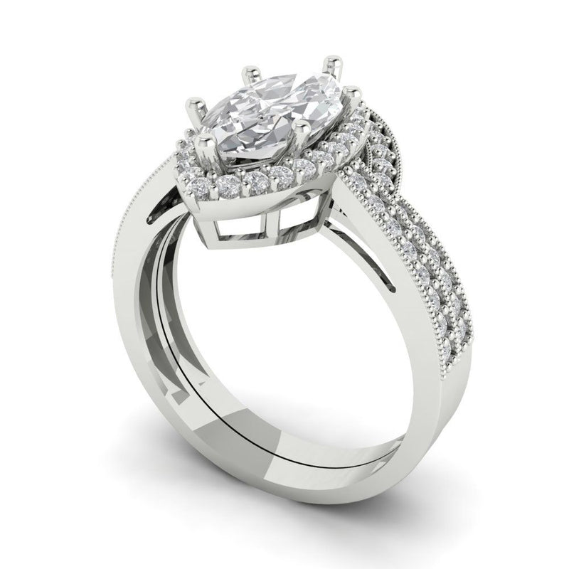 2.16 ct Brilliant Marquise Cut Natural Diamond Stone Clarity SI1-2 Color G-H White Gold Halo Solitaire with Accents Bridal Set