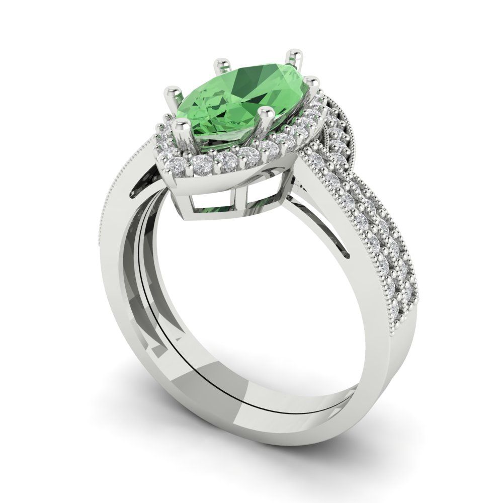 2.4875 cttw Marquise Cut Simulated Green Diamond Bridal Set - Solid White Gold Engagement Ring & Wedding Band