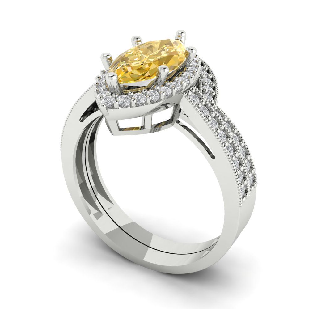 2.4875 cttw Marquise Cut Simulated Yellow Diamond Bridal Set - Solid White Gold Engagement Ring & Wedding Band