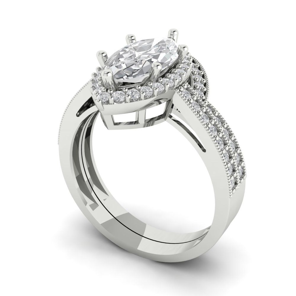 2.4875 cttw Marquise Cut White Sapphire Bridal Set - Solid White Gold Engagement Ring & Wedding Band