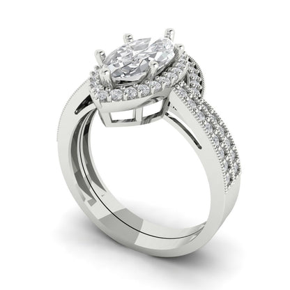 2.4875 cttw Marquise Cut White Sapphire Bridal Set - Solid White Gold Engagement Ring & Wedding Band