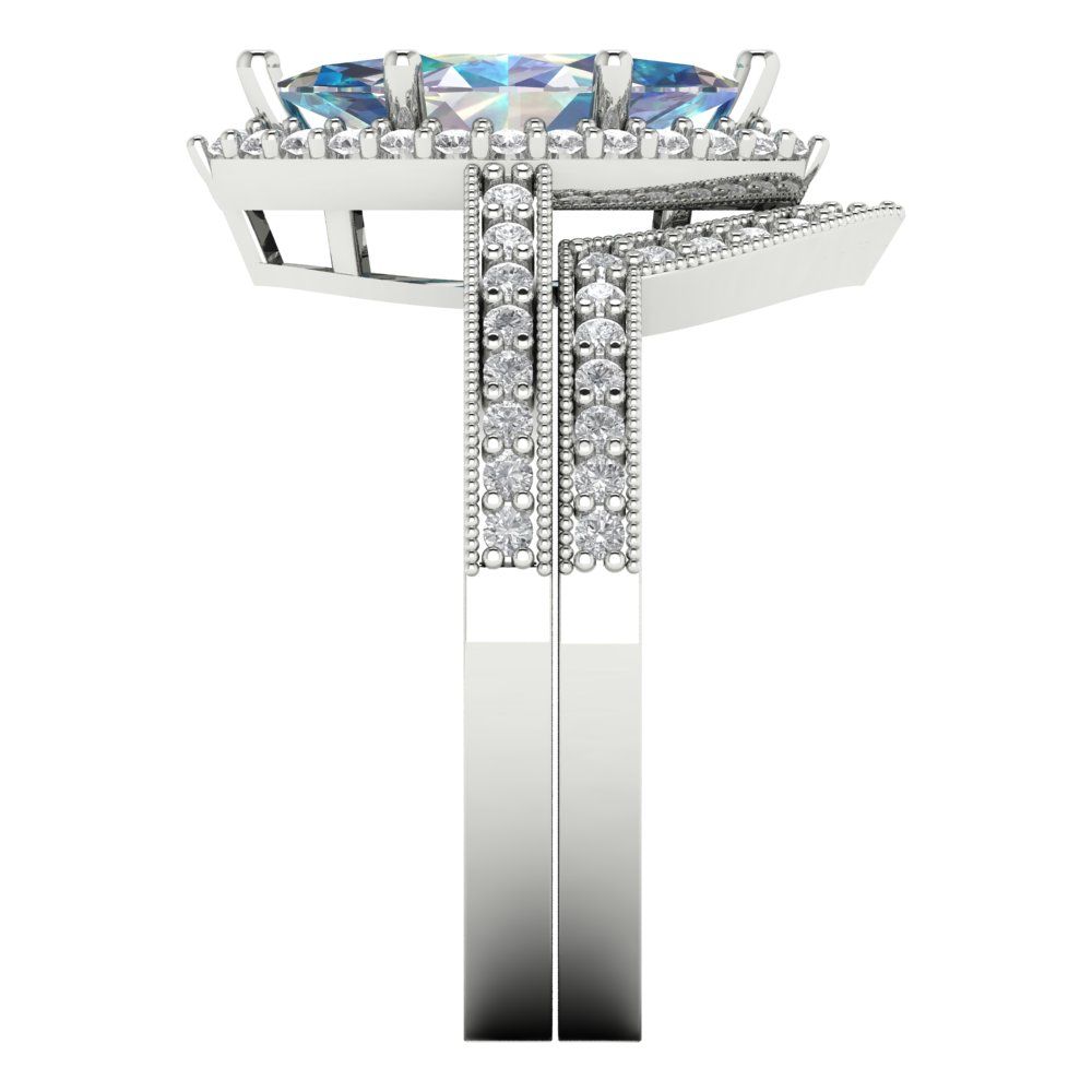 2.4875 cttw Marquise Cut Blue Moissanite Bridal Set - Solid White Gold Engagement Ring & Wedding Band