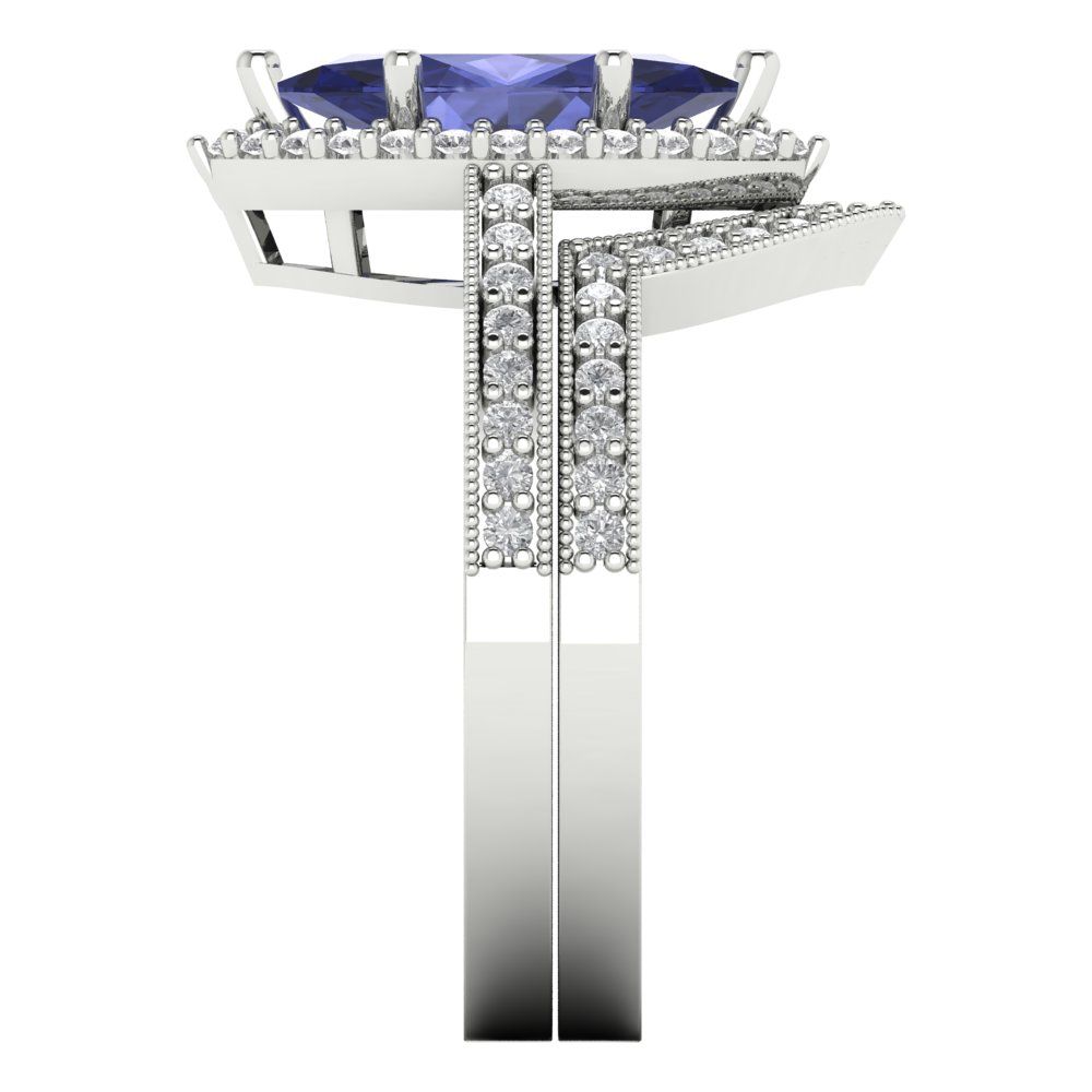 2.4875 cttw Marquise Cut Simulated Tanzanite Bridal Set - Solid White Gold Engagement Ring & Wedding Band