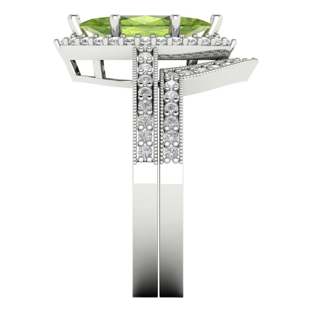 2.4875 cttw Marquise Cut Natural Peridot Bridal Set - Solid White Gold Engagement Ring & Wedding Band