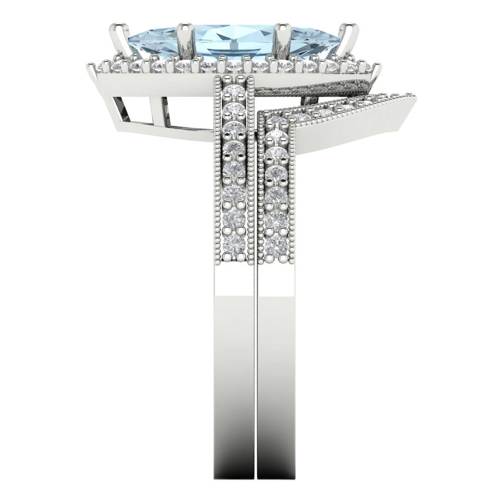 2.4875 cttw Marquise Cut Natural Aquamarine Bridal Set - Solid White Gold Engagement Ring & Wedding Band