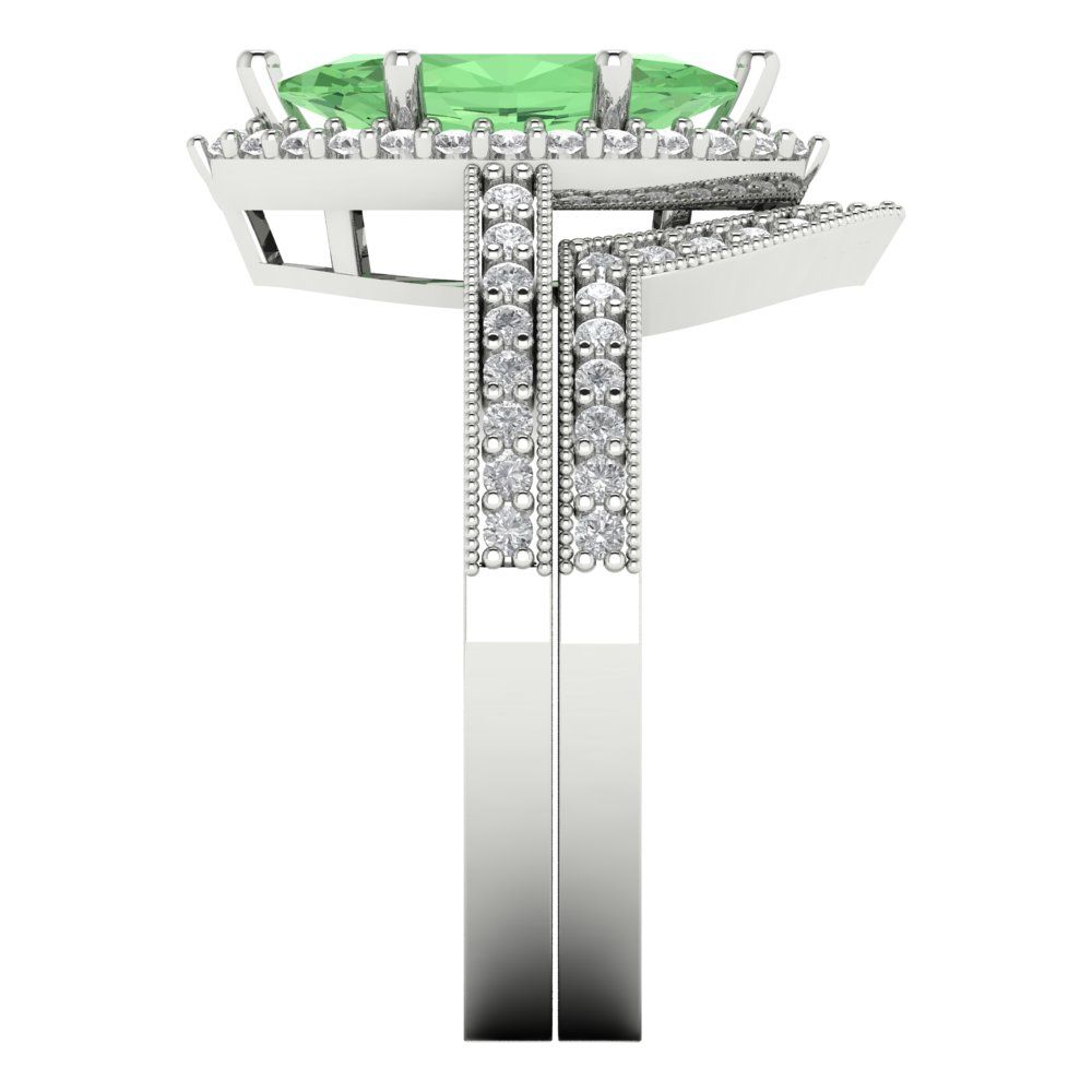 2.4875 cttw Marquise Cut Simulated Green Diamond Bridal Set - Solid White Gold Engagement Ring & Wedding Band