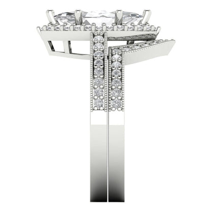2.4875 cttw Marquise Cut White Sapphire Bridal Set - Solid White Gold Engagement Ring & Wedding Band