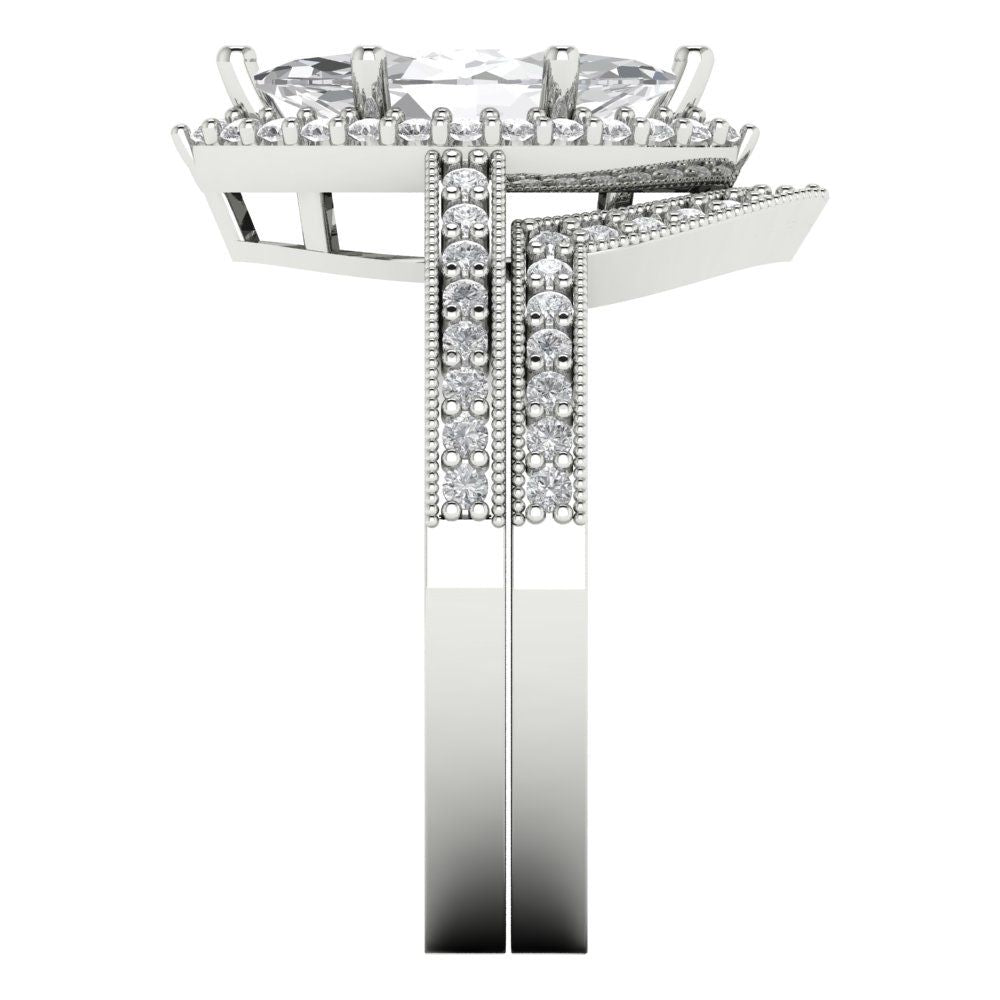 2.4875 cttw Marquise Cut Zirconia Simulated Diamond Bridal Set - Solid White Gold Engagement Ring & Wedding Band