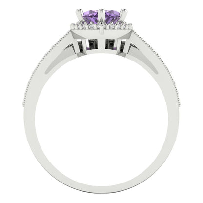 2.4875 cttw Marquise Cut Simulated Alexandrite Bridal Set - Solid White Gold Engagement Ring & Wedding Band