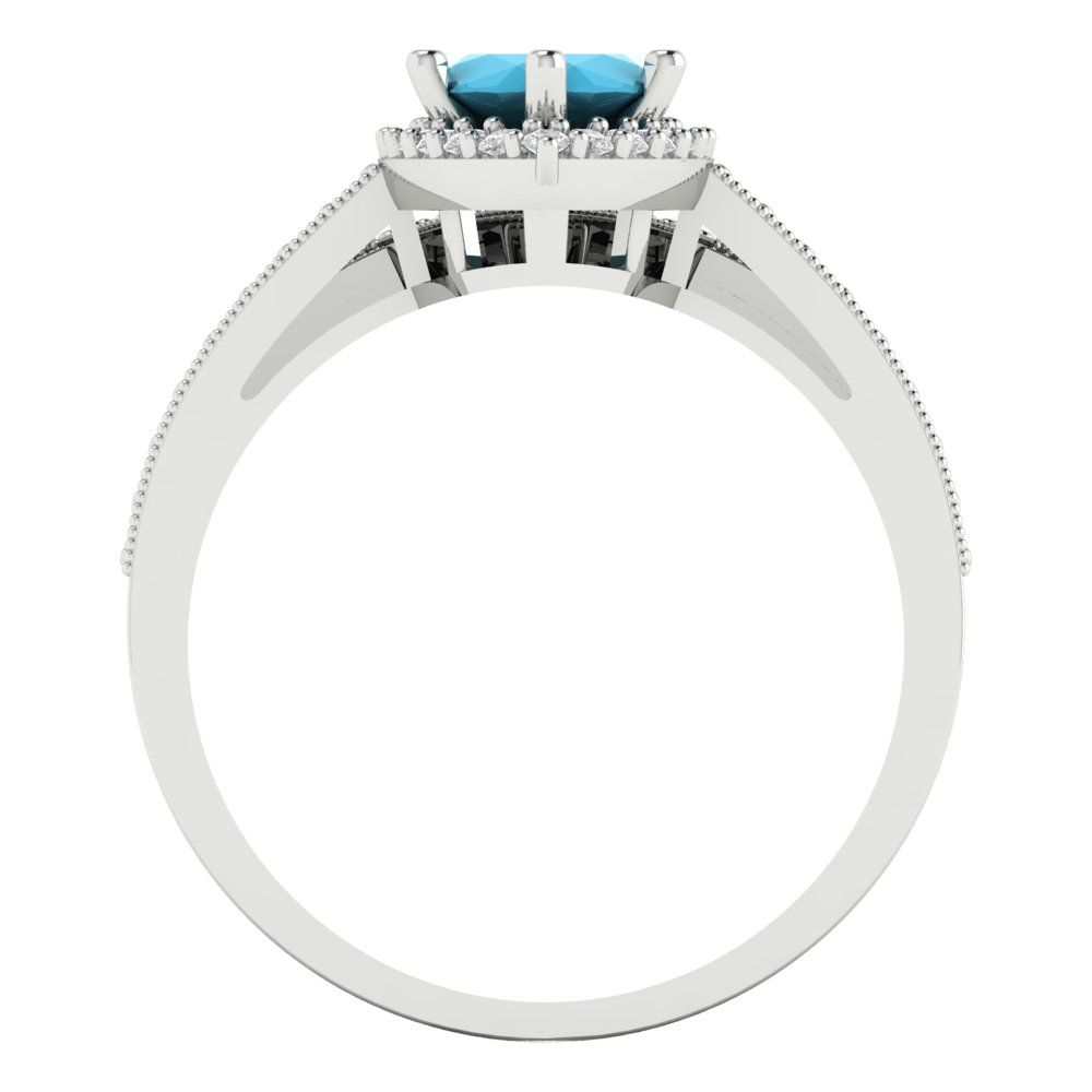 2.4875 cttw Marquise Cut Simulated Turquoise Bridal Set - Solid White Gold Engagement Ring & Wedding Band