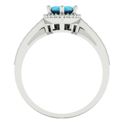2.4875 cttw Marquise Cut Simulated Turquoise Bridal Set - Solid White Gold Engagement Ring & Wedding Band