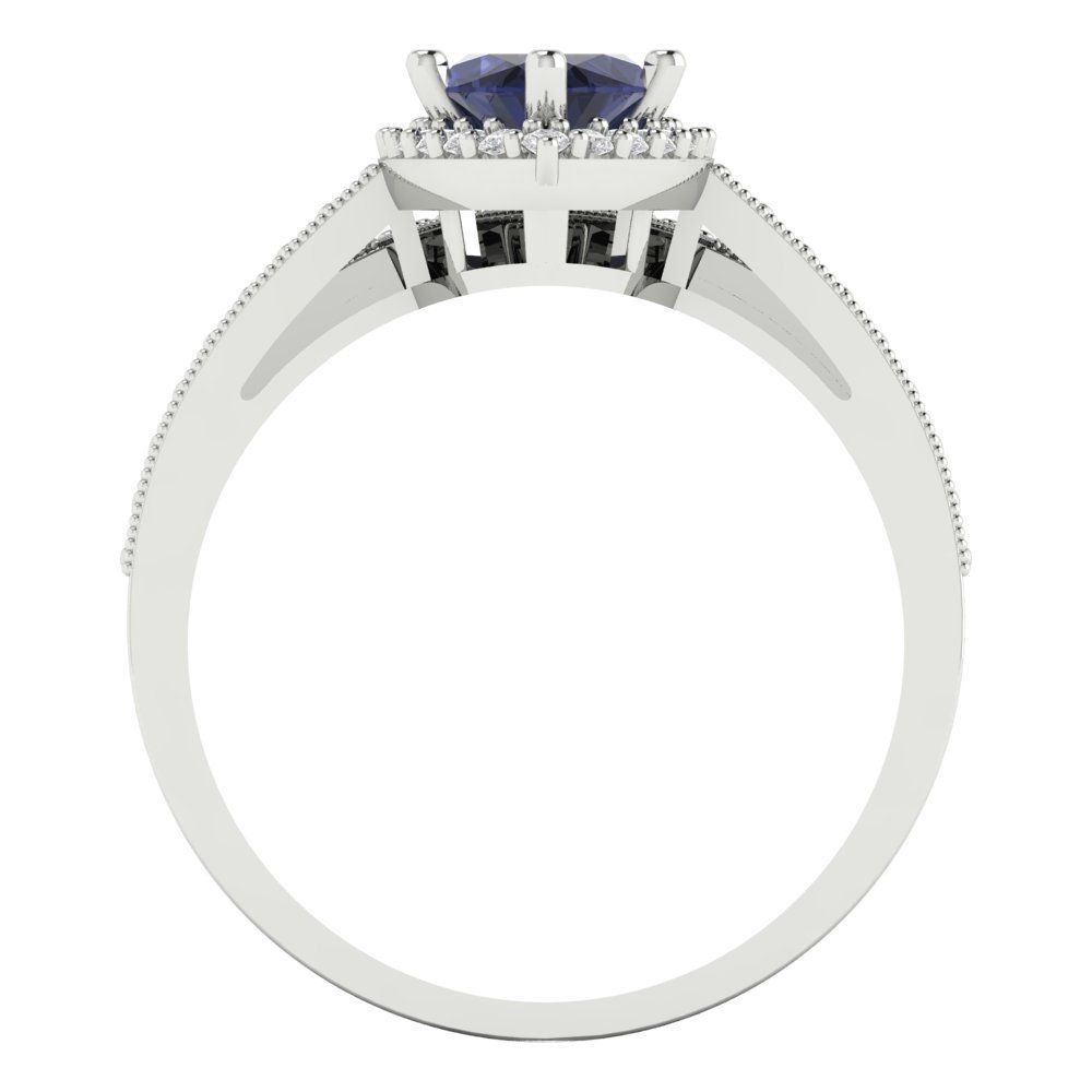 2.4875 cttw Marquise Cut Simulated Blue Sapphire Bridal Set - Solid White Gold Engagement Ring & Wedding Band
