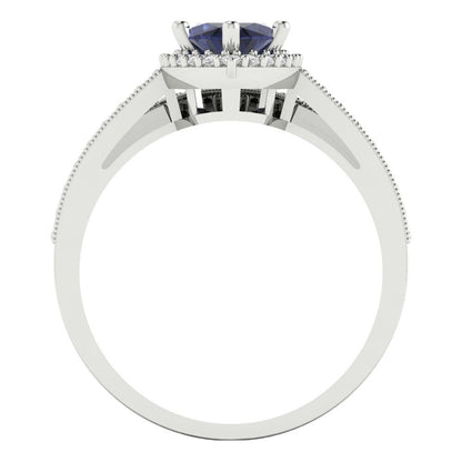 2.4875 cttw Marquise Cut Simulated Blue Sapphire Bridal Set - Solid White Gold Engagement Ring & Wedding Band