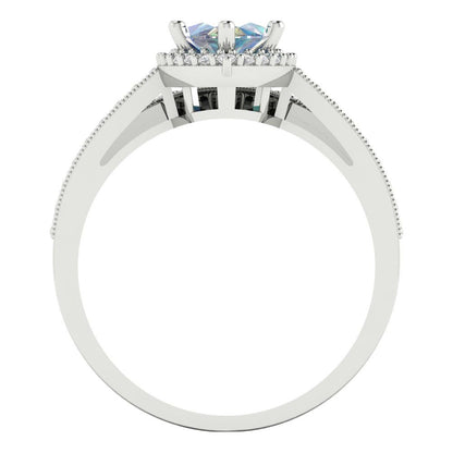 2.4875 cttw Marquise Cut Blue Moissanite Bridal Set - Solid White Gold Engagement Ring & Wedding Band