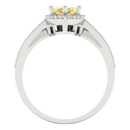 2.4875 cttw Marquise Cut Simulated Yellow Diamond Bridal Set - Solid White Gold Engagement Ring & Wedding Band