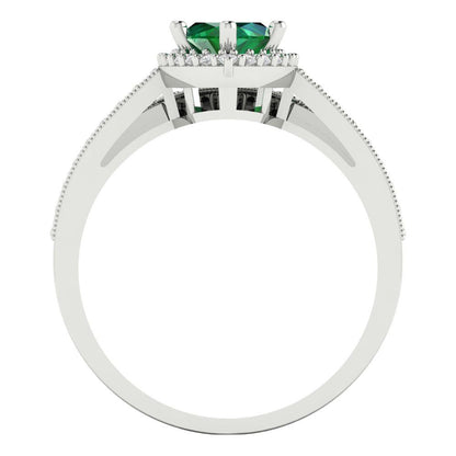 2.4875 cttw Marquise Cut Simulated Emerald Bridal Set - Solid White Gold Engagement Ring & Wedding Band