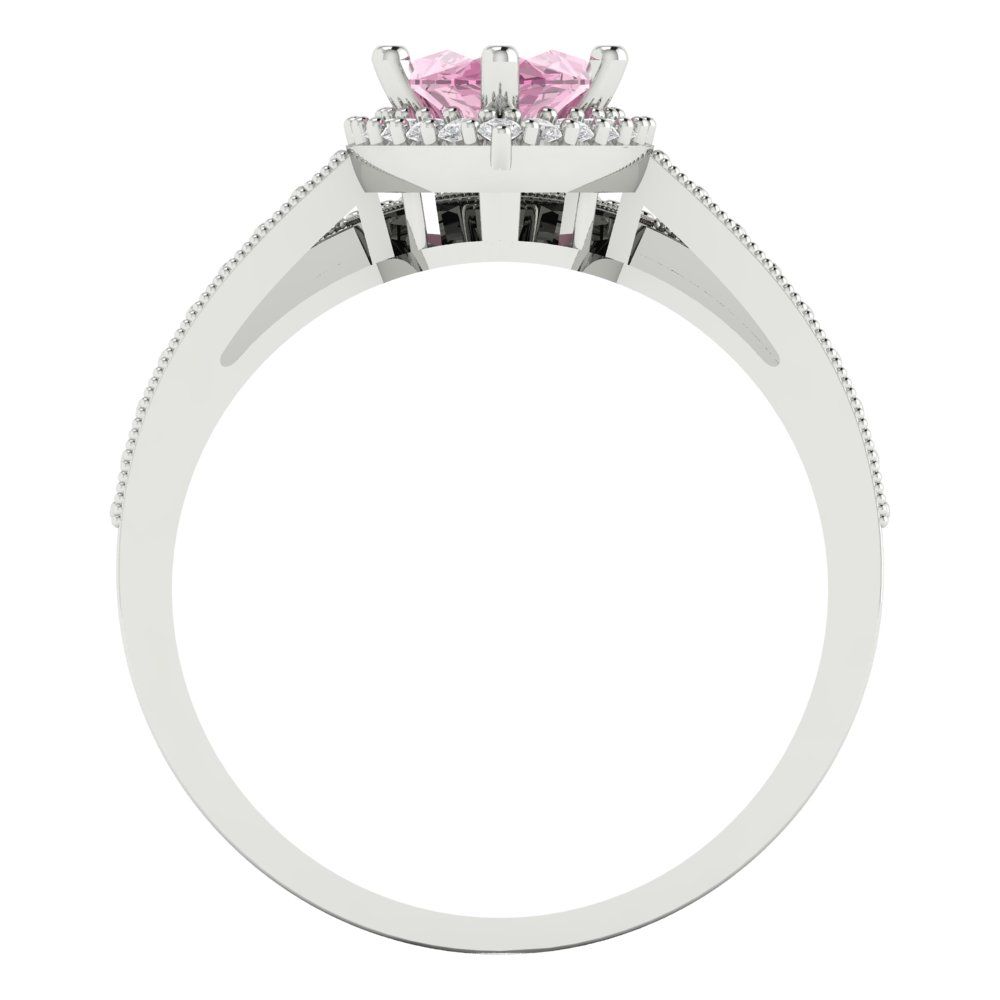 2.4875 cttw Marquise Cut Simulated Pink Diamond Bridal Set - Solid White Gold Engagement Ring & Wedding Band