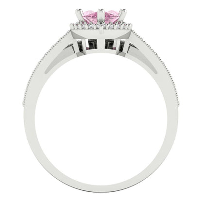 2.4875 cttw Marquise Cut Simulated Pink Diamond Bridal Set - Solid White Gold Engagement Ring & Wedding Band