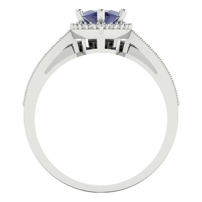 2.4875 cttw Marquise Cut Simulated Tanzanite Bridal Set - Solid White Gold Engagement Ring & Wedding Band