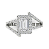 2.1 ct Brilliant Emerald Cut Clear Simulated Diamond Stone White Gold Halo Solitaire with Accents Ring