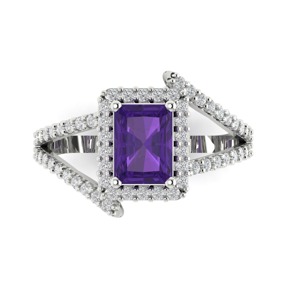 1.935 cttw Natural Amethyst Hidden Halo Engagement Ring - Solid Gold (Emerald Cut,7.5x5.5mm)