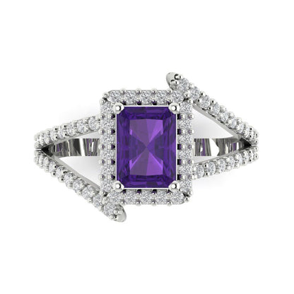 1.935 cttw Natural Amethyst Hidden Halo Engagement Ring - Solid Gold (Emerald Cut,7.5x5.5mm)