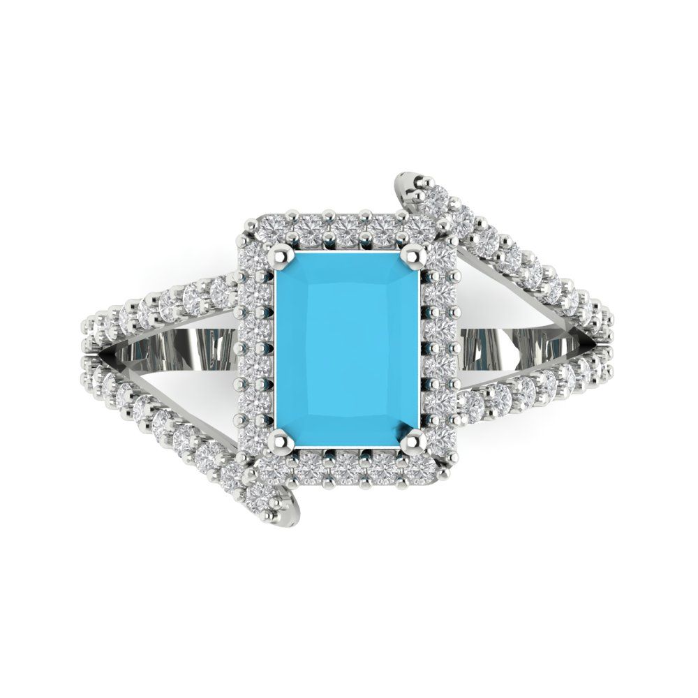 1.935 cttw Simulated Turquoise Hidden Halo Engagement Ring - Solid Gold (Emerald Cut,7.5x5.5mm)