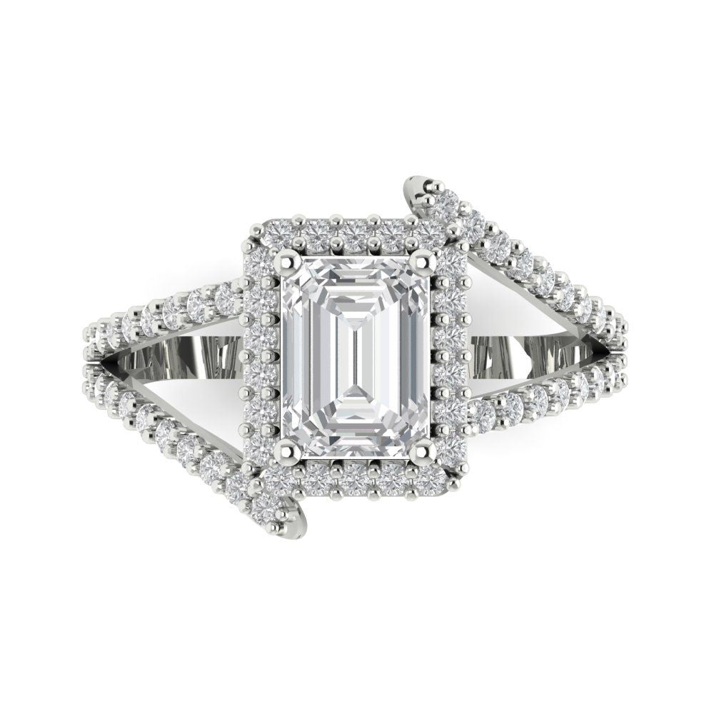 1.935 cttw Certified Moissanite Hidden Halo Engagement Ring - Solid Gold (VVS1, D-F,Emerald Cut,7.5x5.5mm)