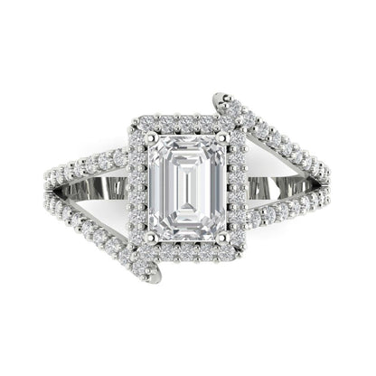 1.935 cttw Certified Moissanite Hidden Halo Engagement Ring - Solid Gold (VVS1, D-F,Emerald Cut,7.5x5.5mm)
