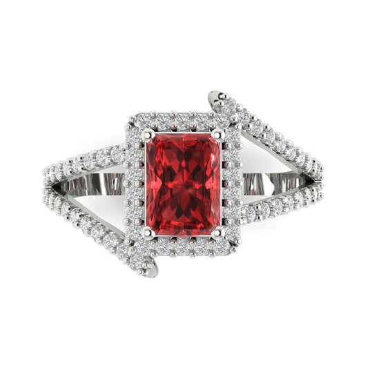 1.935 cttw Natural Garnet Hidden Halo Engagement Ring - Solid White Gold (VVS1, Emerald Cut,7.5x5.5mm)
