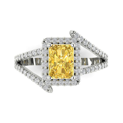 1.935 cttw Natural Citrine Hidden Halo Engagement Ring - Solid Gold (Emerald Cut,7.5x5.5mm)
