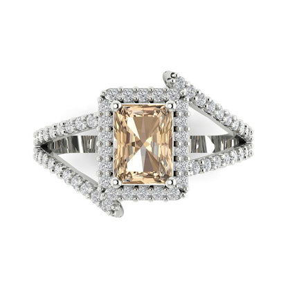 1.935 cttw Yellow Moissanite Hidden Halo Engagement Ring - Solid Gold (Emerald Cut,7.5x5.5mm)