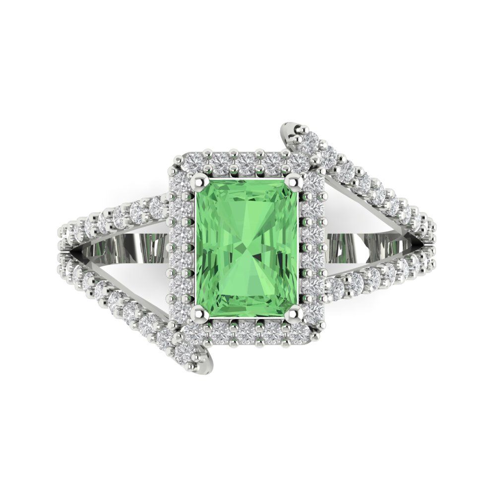 1.935 cttw Zirconia Simulated Green Diamond Hidden Halo Engagement Ring - Solid Gold (VVS1, Emerald Cut,7.5x5.5mm)
