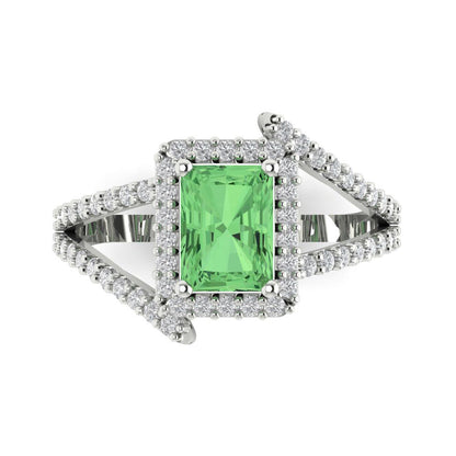 1.935 cttw Zirconia Simulated Green Diamond Hidden Halo Engagement Ring - Solid Gold (VVS1, Emerald Cut,7.5x5.5mm)