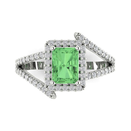 1.935 cttw Zirconia Simulated Green Diamond Hidden Halo Engagement Ring - Solid White Gold (VVS1, Emerald Cut,7.5x5.5mm)