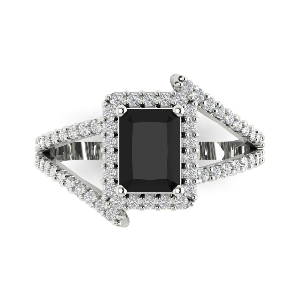1.935 cttw Natural Onyx Hidden Halo Engagement Ring - Solid Gold (Emerald Cut,7.5x5.5mm)