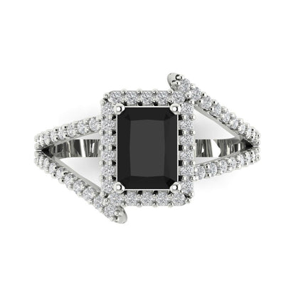 1.935 cttw Natural Onyx Hidden Halo Engagement Ring - Solid Gold (Emerald Cut,7.5x5.5mm)