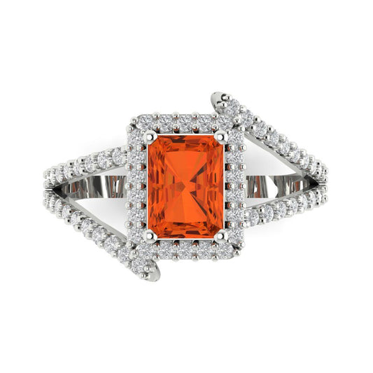 1.935 cttw Zirconia Simulated Red Diamond Hidden Halo Engagement Ring - Solid White Gold (VVS1, Emerald Cut,7.5x5.5mm)