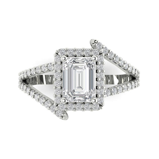 1.935 cttw White Sapphire Hidden Halo Engagement Ring - Solid White Gold (VVS1, Emerald Cut,7.5x5.5mm)