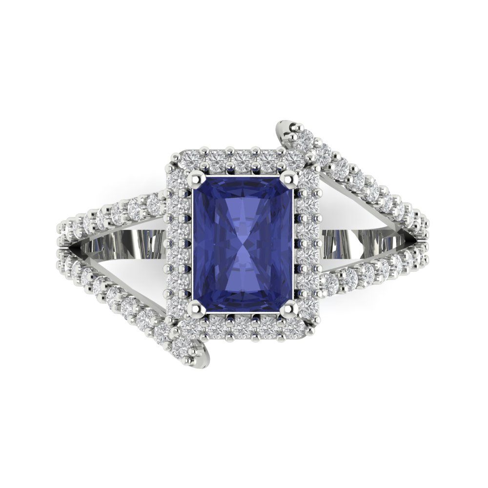 1.935 cttw Simulated Tanzanite Hidden Halo Engagement Ring - Solid Gold (Emerald Cut,7.5x5.5mm)